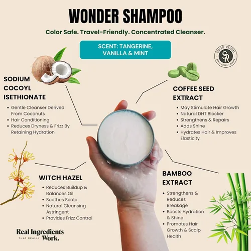 Vista 2 de Shear Revival Wonder Champú para hombres y mujeres, limpia y acondiciona el cabello y el cuero cabelludo, todo natural, sin sulfatos ni parabenos