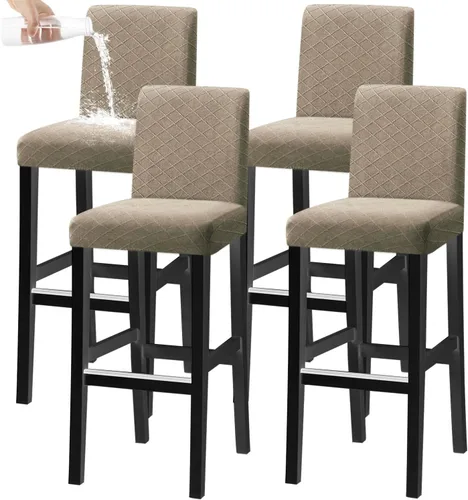 Vista 9 de Cubiertas de taburete de bar impermeables, fundas elásticas lavables (beige, 2 piezas) Las fundas de taburete de bar jacquard elásticas
