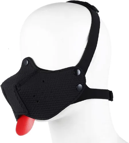 Vista 3 de Bozal de neopreno para cachorro, capucha para perro, máscara de juego, color negro