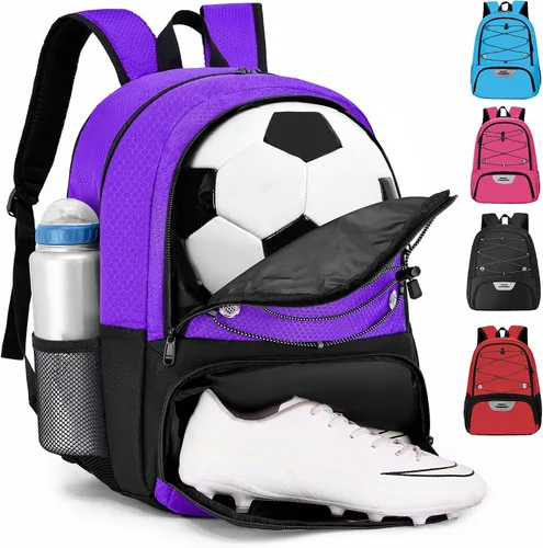 Vista 19 de Hsmihair - Mochila de fútbol juvenil - Mochila para fútbol y baloncesto, con compartimento para pelota y tacos separados