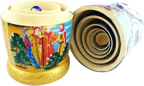 Vista 7 de Winterworm Hermoso patrón azul y dorado de cuento de hadas hecho a mano de madera tradicional rusa muñecas de anidación Matryoshka Set de 7 piezas