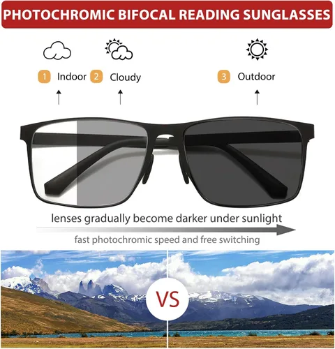 Vista 2 de Gafas de Lectura Progresivas Multifocales Anti Luz Azul Fotocromáticas/Bifocales para Hombre con Protección UV UV Protection, Computer Reading