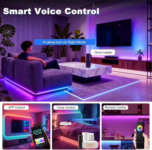 Vista 5 de Tira de luces LED COB de 32.8 pies (32.8 ft), 720 LEDs/m, luces RGB inteligentes compatibles con Alexa/Google Assistant y Tuya/Smart Life App