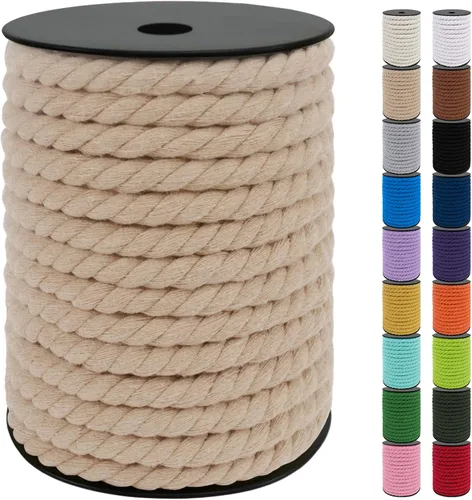 Vista 57 de JeogYong Cordón de algodón de 10mm, 22.86 metros de cuerda natural para macramé, hilo de 3 hebras torcido, cuerda para macramé para manualidades