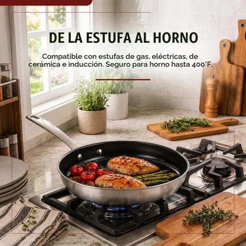 Vista 8 de Alva Maestro sartén antiadherente de acero inoxidable de 8 pulgadas – Hecha sin revestimiento cerámico de PFAS, PFOA y PTFE – Núcleo reforzado
