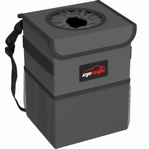 Vista 9 de EPAuto Bote de basura impermeable para automóvil con tapa y bolsillos, 2.5 Negro