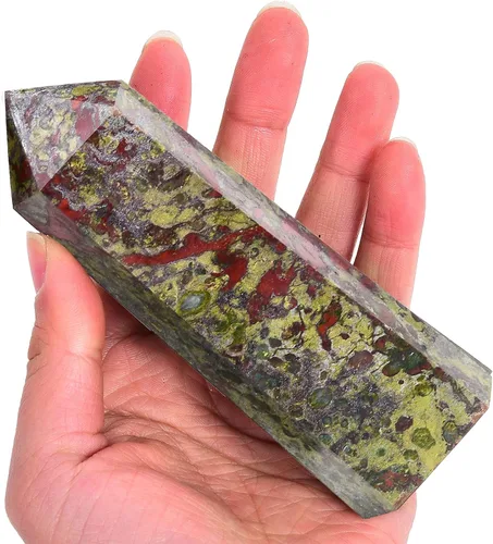 Vista 15 de AMOYSTONE Obelisco de Piedra de Sangre Africana Varita de Cristal Curativo Grande Torre Columna Facetada de 6 Lados Reiki Chakra Meditación Terapia