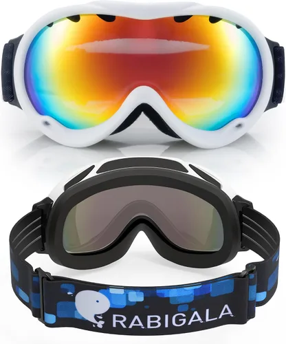Vista 4 de RABIGALA Gafas de esquí de nieve/snowboard para hombres, mujeres, adultos, jóvenes, motos de nieve, esquí, patinaje, 100% protección UV, antivaho