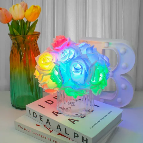 Vista 8 de VIPMOON Guirnalda de luces de rosas de 6.6 ft, 20 LED, funciona con pilas, luces románticas brillantes y cálidas, lámpara de hadas para el día