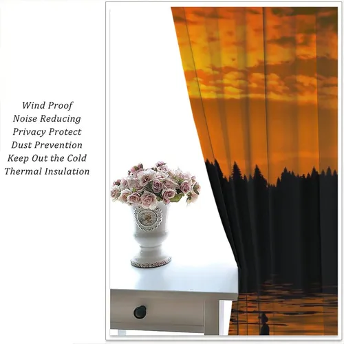 Vista 5 de Cortinas opacas de vaquero americano para sala de estar, atardecer occidental, rústico, vaquero, equitación, cortinas de ventana, aislamiento