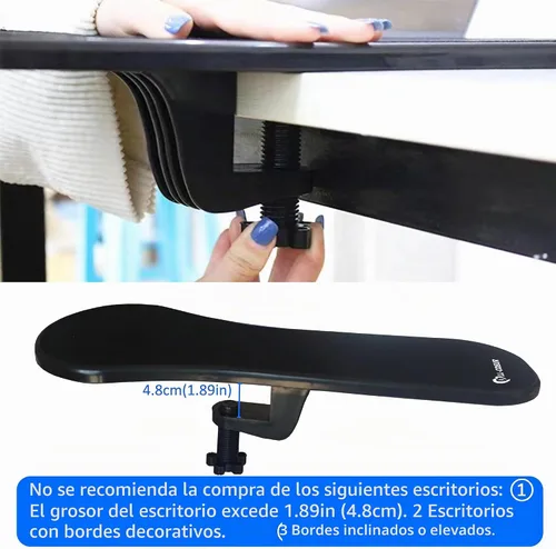 Vista 5 de LL-COEUR Reposamuñecas de apoyo para mesa y silla, extensor de escritorio ergonómico, soporte multifuncional para mouse para computadora (negro)