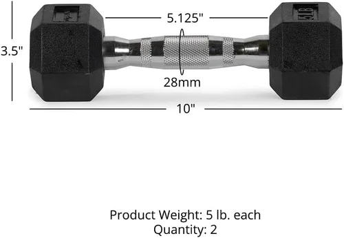 Vista 2 de Titan Fitness Pair Rubber Coated Hex Dumbbells, Roll-Resistant Hexagonal Free Weights, Chrome-Coated Handles with Knurling, Strength Training