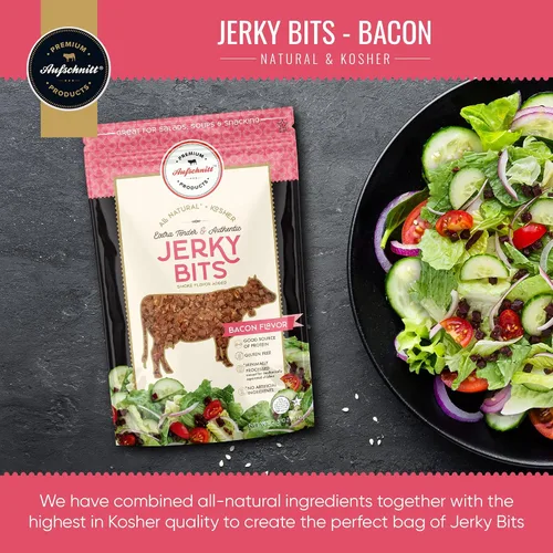Vista 2 de Aufschnitt Jerky Bits - Bocadillos saludables hechos de carne de res y pollo, con alto contenido de proteínas, kosher y apto para dieta cetogénica