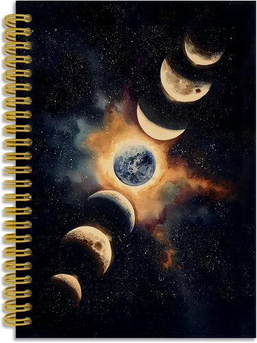 Vista 3 de Dark Witchy Moon Stars Notebook Journal, Celestial Astrology Witchy Gifts for Women Journal, Crescent Moon Face Starry Forest Spiral Notebook