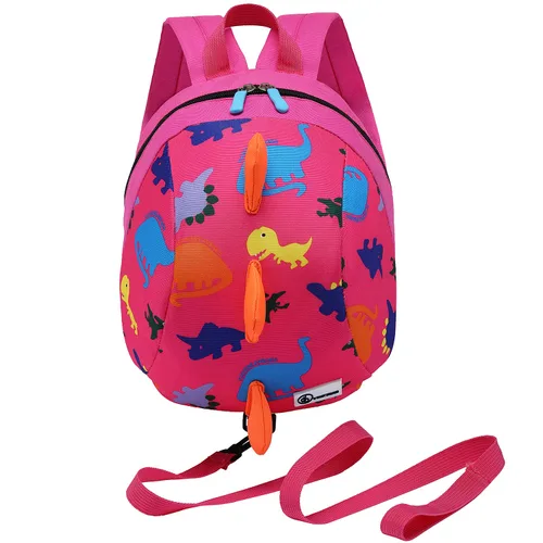 Vista 8 de DB Mini mochila de dinosaurio para niños pequeños con correa, arnés para niños y bebés (azul oscuro)