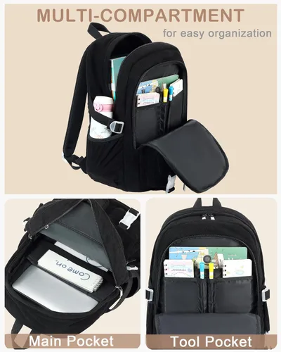 Vista 3 de Hidds Mochila escolar para adolescentes, niñas, mujeres, 15.6 pulgadas, mochila universitaria, bolsa de trabajo de pana, mochila de trabajo