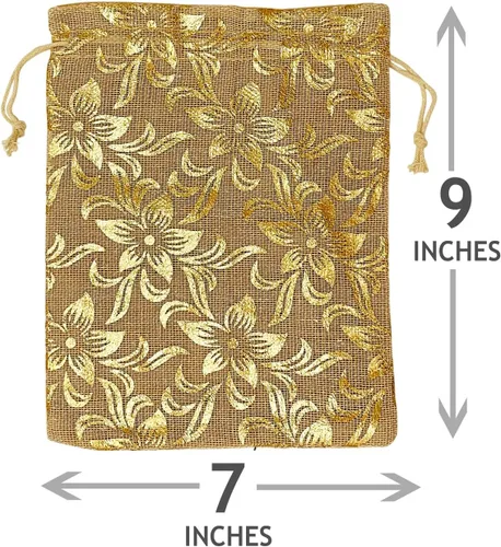 Vista 4 de exciting Lives Juego de 10 bolsas grandes de organza de yute Potli de diseño, bolsas grandes de regalo de Navidad, Año Nuevo, bolsas multicolores