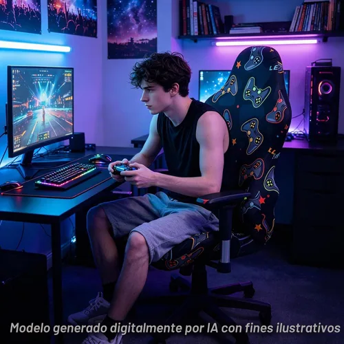 Vista 2 de Fundas para sillas de juegos, impresión 3D, elásticas, resistentes a los arañazos