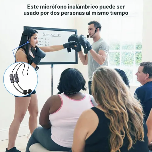 Vista 2 de Auriculares con Micrófono Inalámbrico Doble Profesional: Micrófono Inalámbrico de Diadema para Dos Personas, Micrófono de Diadema y de Mano 2 en 1