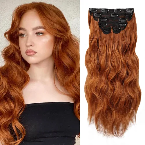 Vista 9 de WECAN Extensión de cabello con clip, de 20 pulgadas, mezcla de rubio ceniza y rubio decolorado, 6 piezas, extensiones de cabello largo ondulado