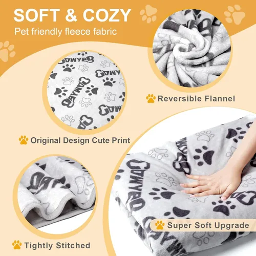 Vista 2 de Manta Suave para Perros para Perros Grandes - Manta Mullida para Mascotas para Gatos y Cachorros, Manta Reversible con Diseño de Huellas de Pata gris