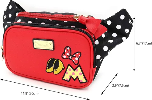 Vista 3 de Cangurera de lunares con cinta de Minnie para mujeres y adolescentes, cinturón ajustable, múltiples estilos, perfecta para viajes y parques