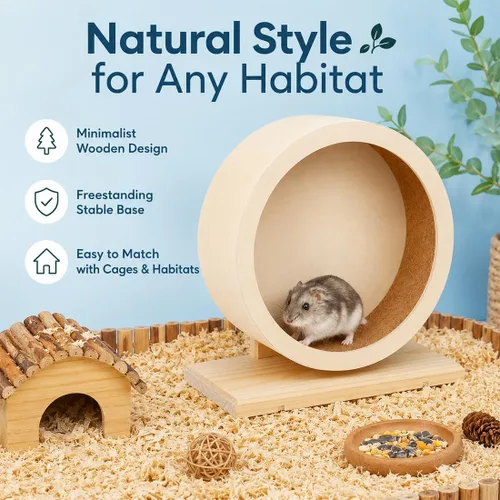 Vista 6 de antiai Rueda silenciosa de madera para hámster, accesorios de rueda de ejercicio para animales pequeños, ruedas giratorias silenciosas para evitar