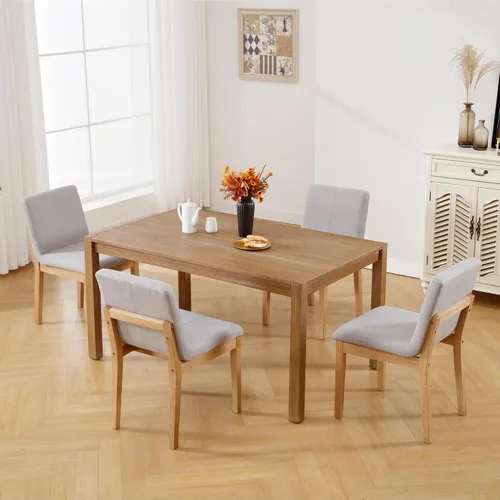 Vista 4 de Kmax Juego de 2 sillas de comedor, elegantes sillas de cocina rústicas de madera sin brazos, tapizadas para comedor, sala de estar, lino, gris