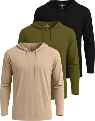 Vista 18 de Real Essentials 3 Pack: Sudaderas con capucha de cordón de algodón para hombre, ligeras y casuales, con bolsillo
