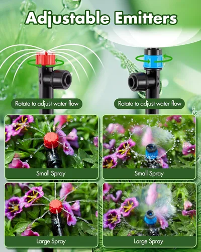 Vista 2 de Kits de sistema de riego por goteo de 95.5 pies - Aspersor automático de riego de jardín con manguera de tubo de 1/2 y 1/4 pulgadas, equipo de riego