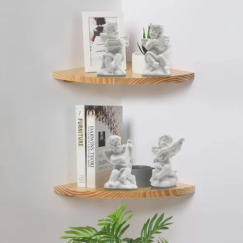 Vista 4 de Hoypeyfiy 4 mini figuras de ángel de querubín, estatuas de ángel pequeño de resina, esculturas de ángel músico para decoración de estantes, repisa