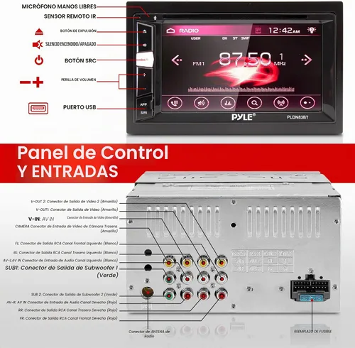 Vista 4 de Pyle Reproductor de DVD estéreo para coche Double Din Bluetooth con pantalla táctil integrada en la consola, estéreo de coche con USB/SD, MP3