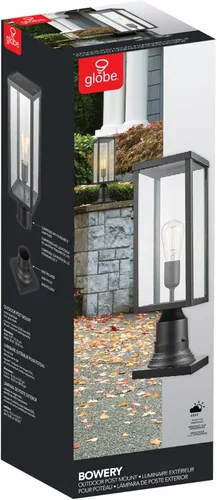 Vista 10 de Globe Electric 44384 Lámpara de poste de lámpara para exteriores con adaptador de base, negro mate, inserciones de vidrio transparente, iluminación