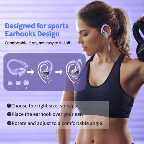 Vista 4 de Auriculares inalámbricos, Bluetooth 5.4 2025 deportivos, auriculares Bluetooth con micrófono ENC con cancelación de ruido, auriculares inalámbricos