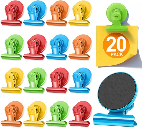 Vista 21 de 20 unidades de clips magnéticos, imanes para nevera, imanes para refrigerador, clips magnéticos negros para pizarra, imanes de clip
