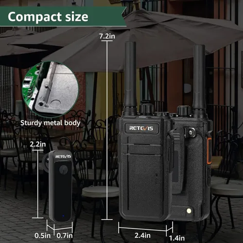 Vista 7 de Retevis Walkie Talkies RB37 Bluetooth, radio bidireccional Bluetooth, nueva versión, batería de larga duración de 2000 mAh y 120 h, auricular
