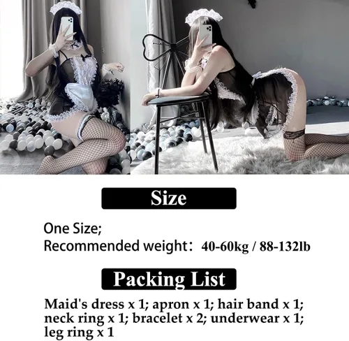 Vista 5 de SNOMYRS Traje de sirvienta de 8 piezas de encaje Lawaii Lolita Francés Sirvienta Delantal Cosplay Lencería Sexy Disfraces para Mujeres Lencería