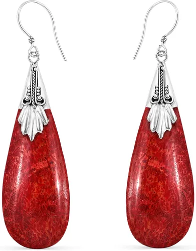 Vista 12 de Red Coral Drop Dangle Earrings for Women in 925 Sterling Silver 01 - Coral