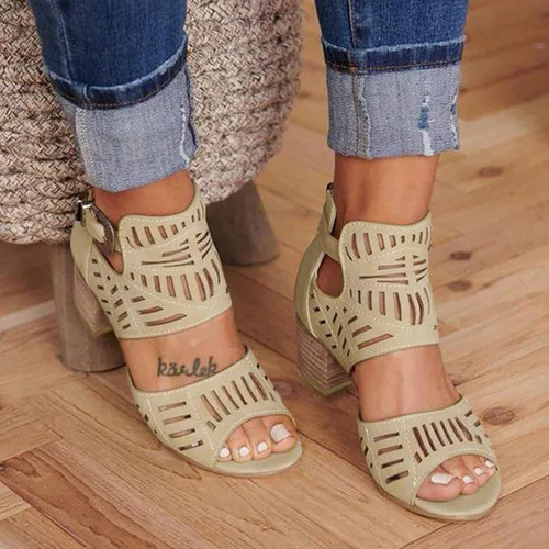 Vista 4 de NOLDARES Sandalias casuales de moda para mujer, con puntera abierta, tacón apilado, correa con hebilla, sandalias de playa