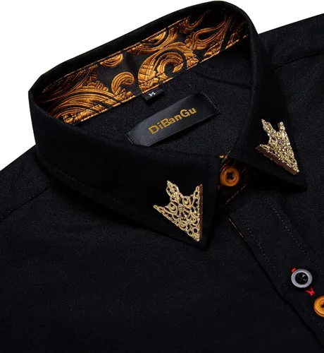 Vista 4 de DiBanGu Camisa casual de manga larga con botones para hombre, cuello de ajuste regular