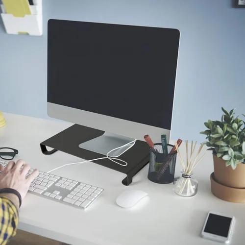 Vista 2 de M&T Displays Soporte universal para monitor de 31 libras, capacidad de transporte segura, organizador de estante de metal de aluminio para Negro