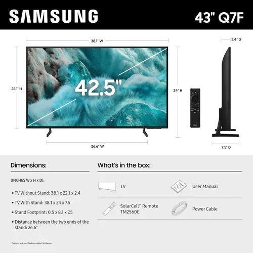 Vista 2 de Samsung - Smart TV QLED de 43 pulgadas de la serie Q7F Samsung Vision AI (modelo 2025, 43Q7F) Quantum HDR, Object Tracking Sound Lite, procesador Q4
