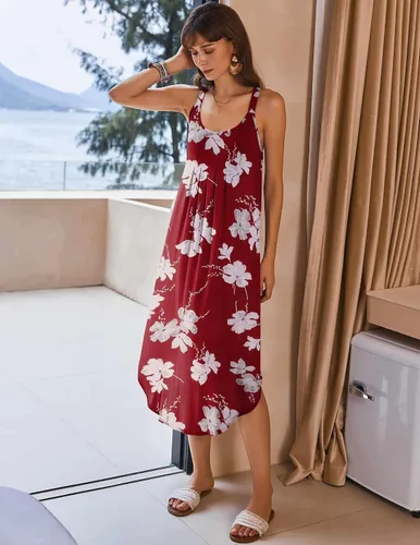Vista 3 de Ekouaer Camisón largo sin mangas para mujer, camisón suave, camisón para dormir, ropa de dormir, vestidos de descanso