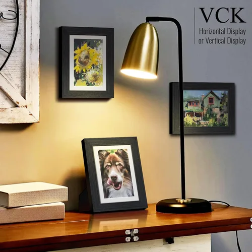 Vista 7 de VCK Portarretratos de 5 x 7, 2 unidades, grano de madera natural, roble negro y vidrio HD, para fotos de 4 x 6 con paspartú o 5 x 7 sin paspartú