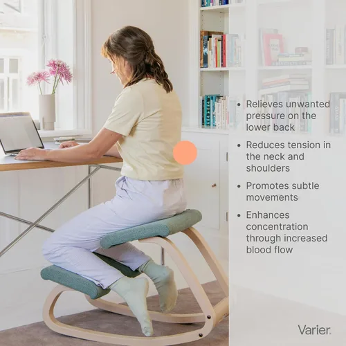 Vista 3 de Varier Monocromo variable, silla original arrodillada, silla de oficina ergonómica, 10 años de garantía, diseñada por Peter Opsvik, ocre