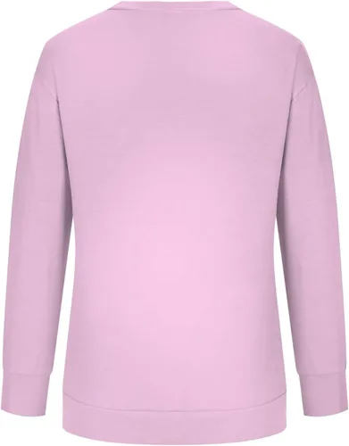 Vista 5 de Camisas de manga larga para mujer, cuello redondo, a la moda, sudaderas casuales, blusa estampada, ajuste holgado, suéter sin botones