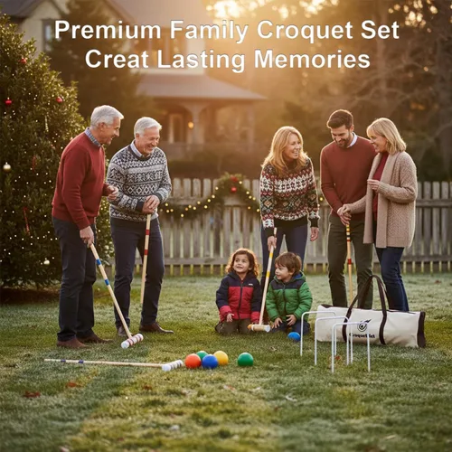 Vista 2 de Juego de croquet para adultos de 28 pulgadas con mazos de madera, bolas de colores, bolsa de transporte resistente para adultos y niños, perfecto