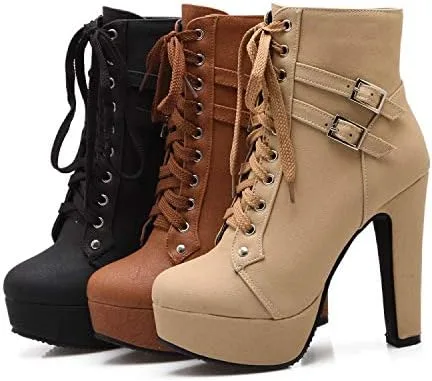 Vista 7 de Susanny - Botines de tacón alto para mujer, otoño, redondo, de agujetas, con tacón grueso y plataforma. Botines Knight Martin.
