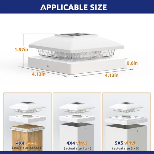 Vista 3 de APONUO Luces solares para postes de 4 x 4, 5 x 5, impermeables IP64, LED de 6500 K, luces de valla sin cables y luces de cubierta para patio Blanco