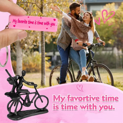 Vista 5 de Kresecioo Estatua Romántica de Pareja y Bicicleta Genial, Escultura de Hierro Fundido para Decoración, Regalos de Amor para Aniversario de Boda